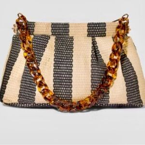 Elegant Black & Tan Shoulder Bag Straw Facile framed darling bag in